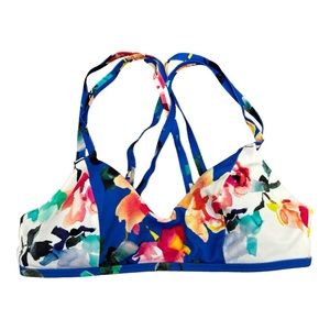 Athleta Floral Multicolor Bikini Top Cross Strap [B2]